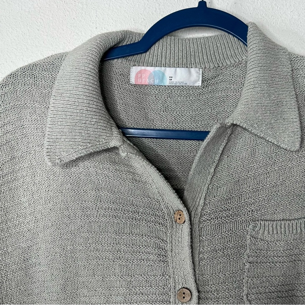 *NEW* Free People Beach Textured Knit Collared Cardigan, Grey, size XS - Picture 3 of 4